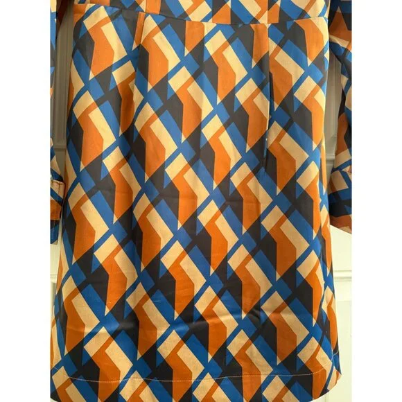 Banana Republic Blue and Orange Geometric Print Satin Wrap Dress - Picture 11 of 12